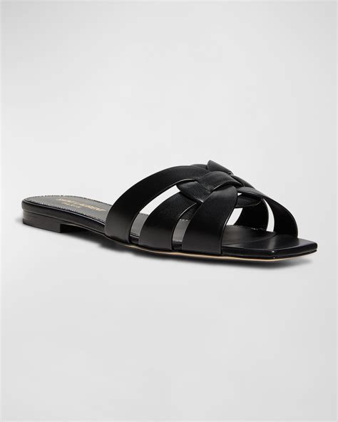 Saint Laurent Woven Leather Sandal Slide 